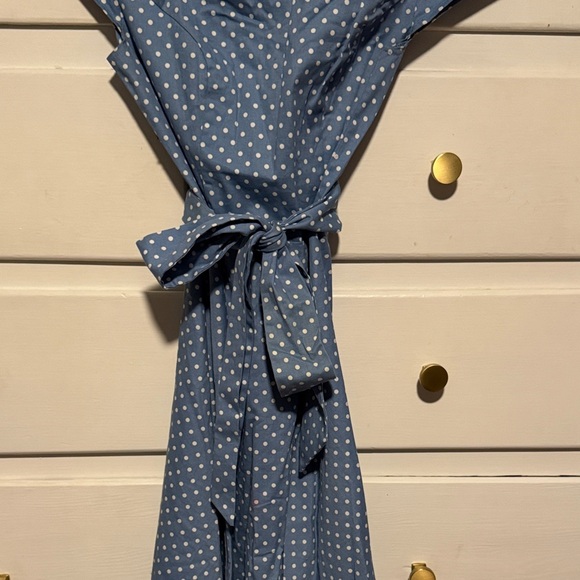 Elegant Blue Polka Dot Midi Dress - Picture 5 of 5